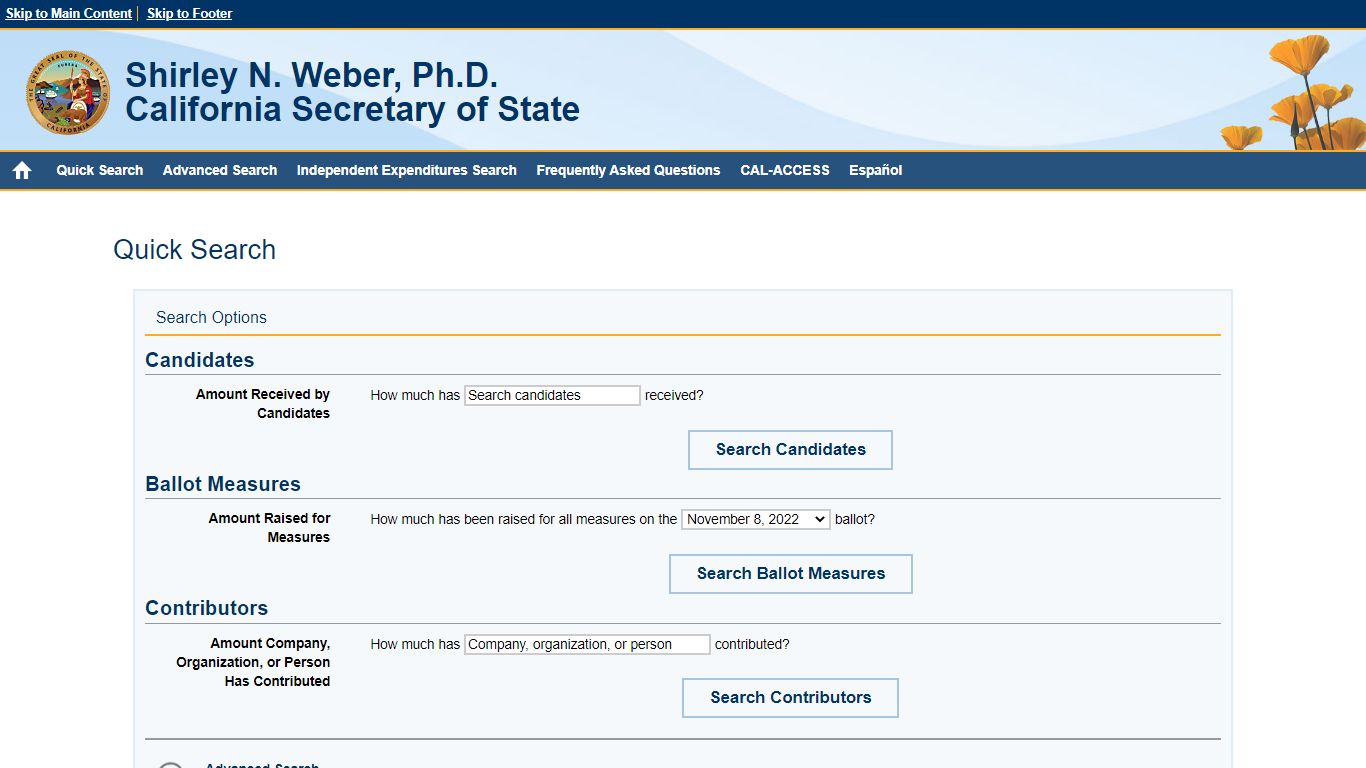 Quick Search-Power Search-California Secretary of State