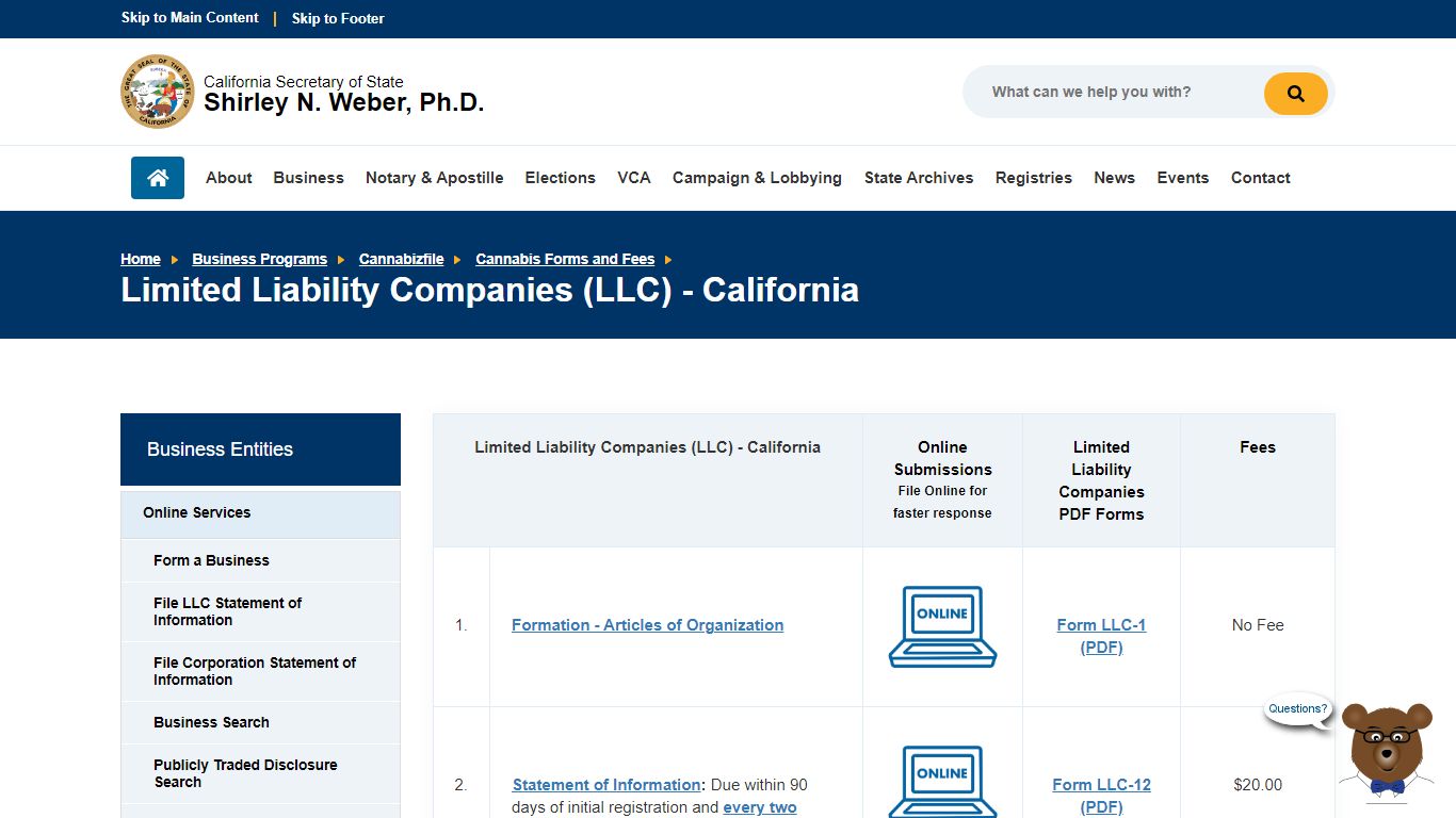 Limited Liability Companies (LLC) - California Secretary of State
